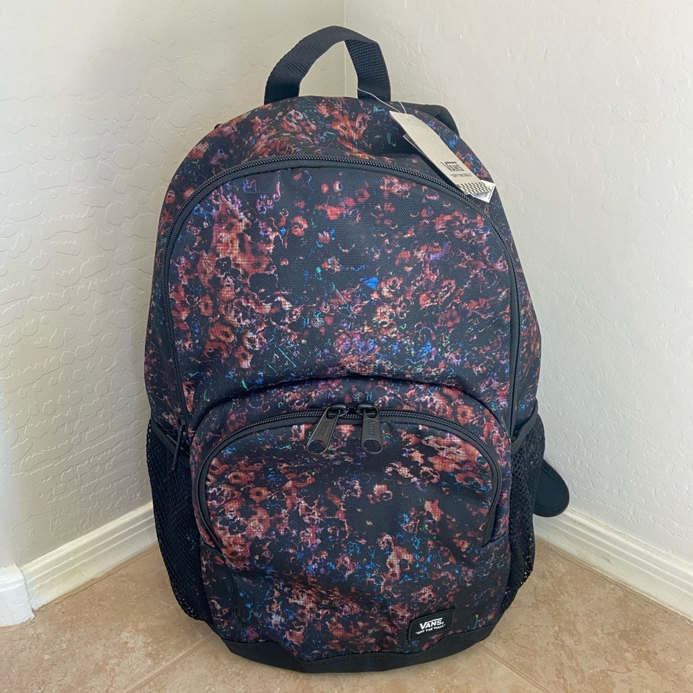 NWT VANS alumni black floral backpack